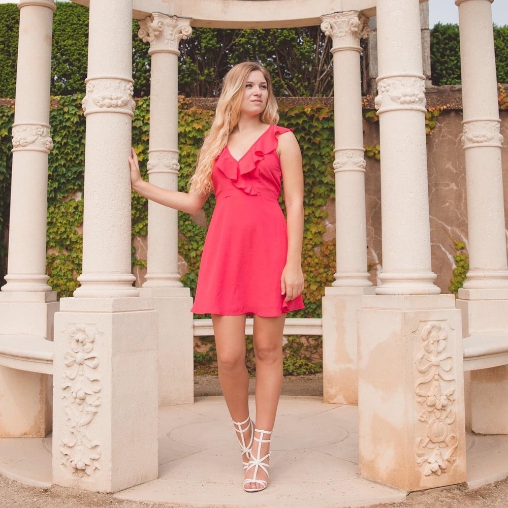 Lulu’s Coral Pink Ruffled Backless Dress